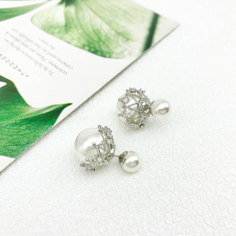 Surrounded Forest Store Double Sided Ball Earrings for Women Front and Back Pearl Stud Earrings 2 in 1 Stud Earrings - Image 3